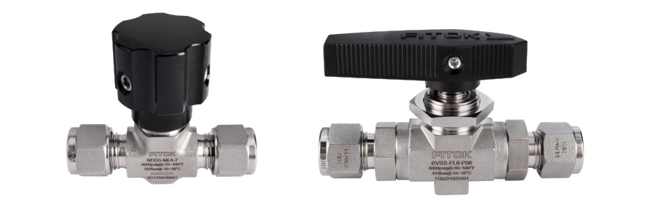 辉达注册ND系列针阀(左)和BV系列球阀(右)